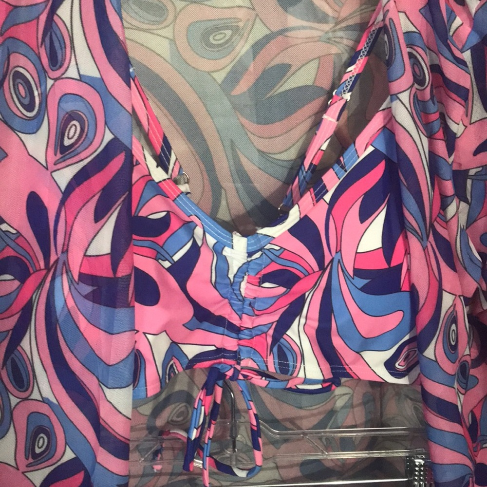 Groovy Swirl 3 Piece Swim Shorts, Bikini Top, Kimono - Picture 2 of 3